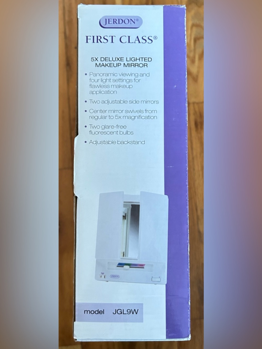 JERDON First Class Lighted Tri-Fold Makeup Mirror - White 5x - Picture 8 of 13